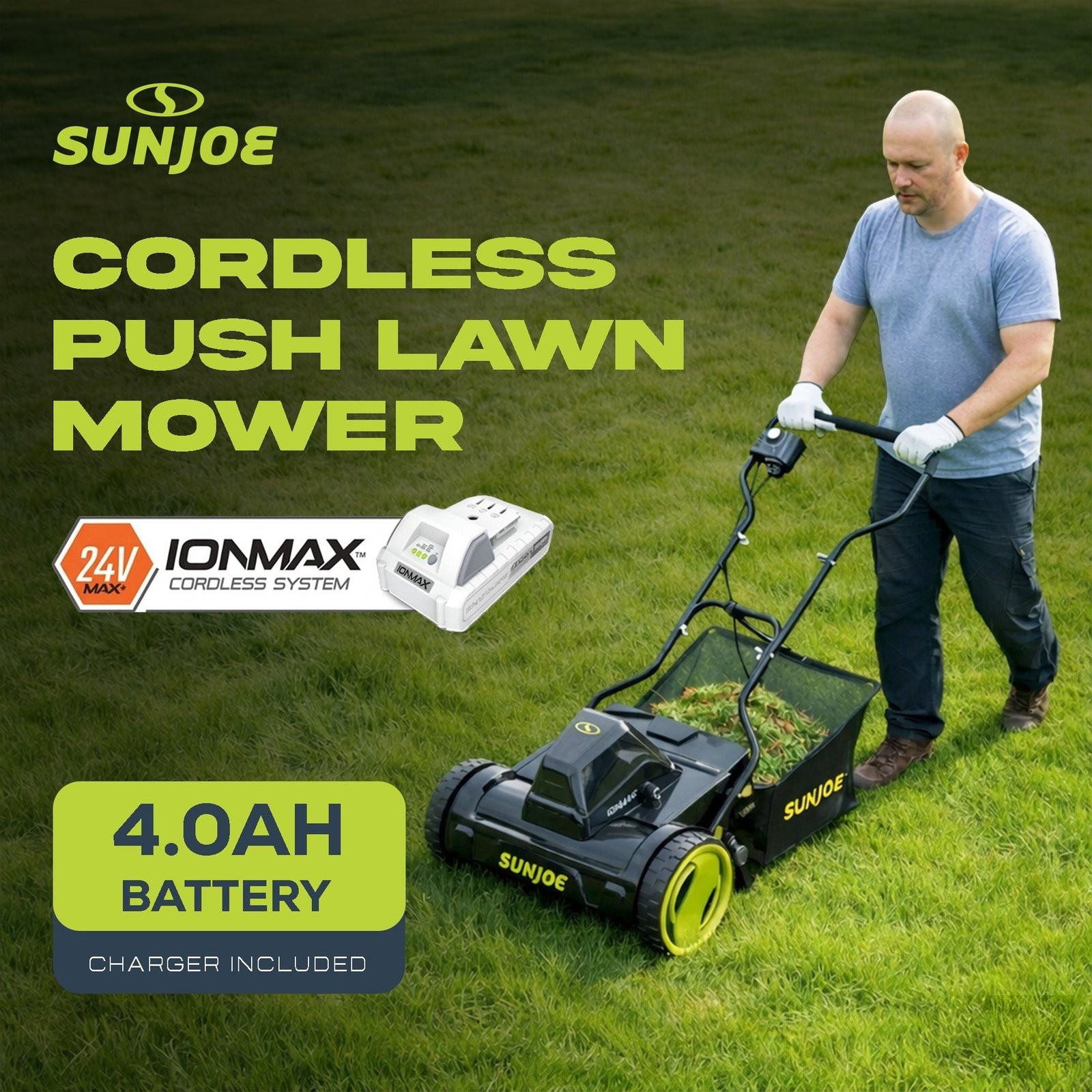 Cordless Push Reel Mower, 15” Yard Trimmer w/ Collection Bag, 24V-CRLM15 - Image 5
