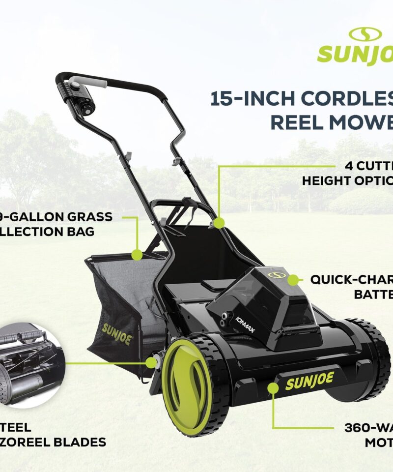 Cordless Push Reel Mower, 15” Yard Trimmer w/ Collection Bag, 24V-CRLM15 - Image 4