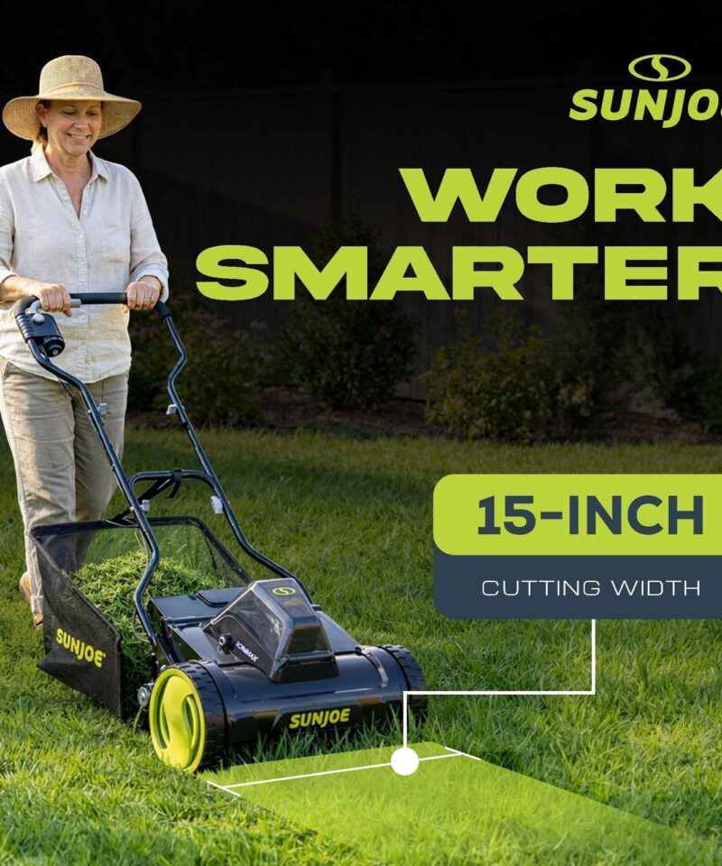 Cordless Push Reel Mower, 15” Yard Trimmer w/ Collection Bag, 24V-CRLM15 - Image 2
