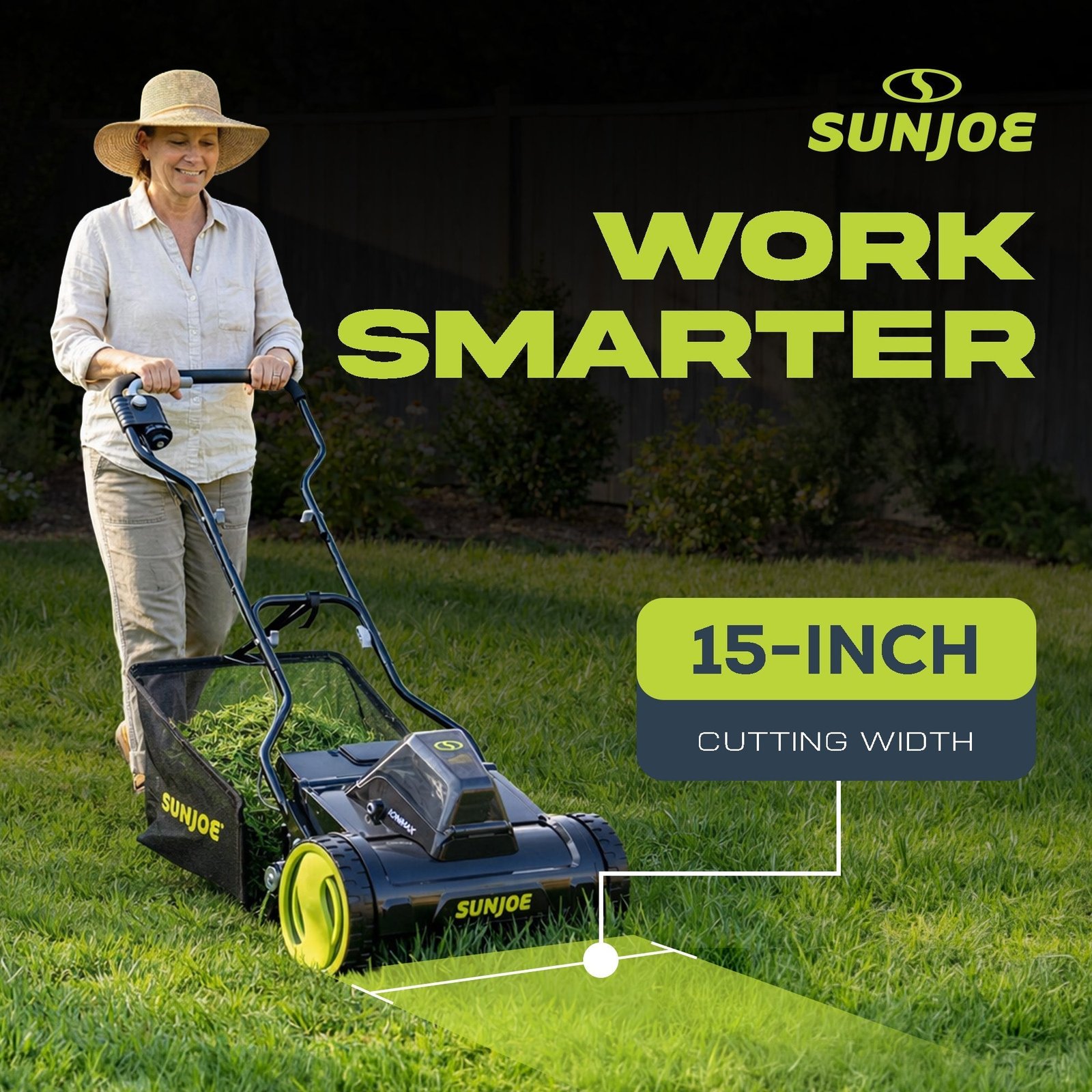 Cordless Push Reel Mower, 15” Yard Trimmer w/ Collection Bag, 24V-CRLM15 - Image 2