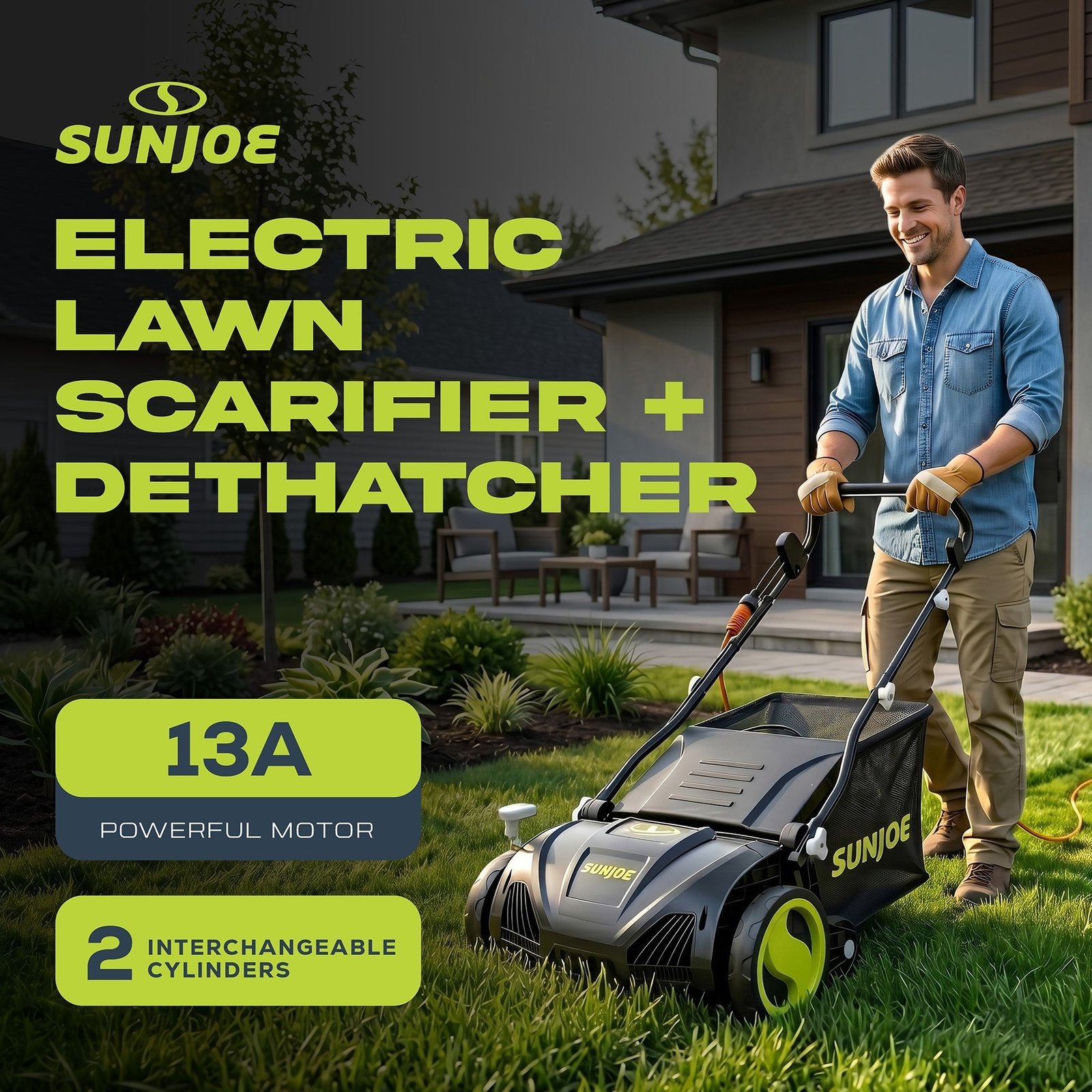 15″ Electric Dethatcher Scarifier with 13.2 Gallon Bag, 13 Amp, AJ805E - Image 4