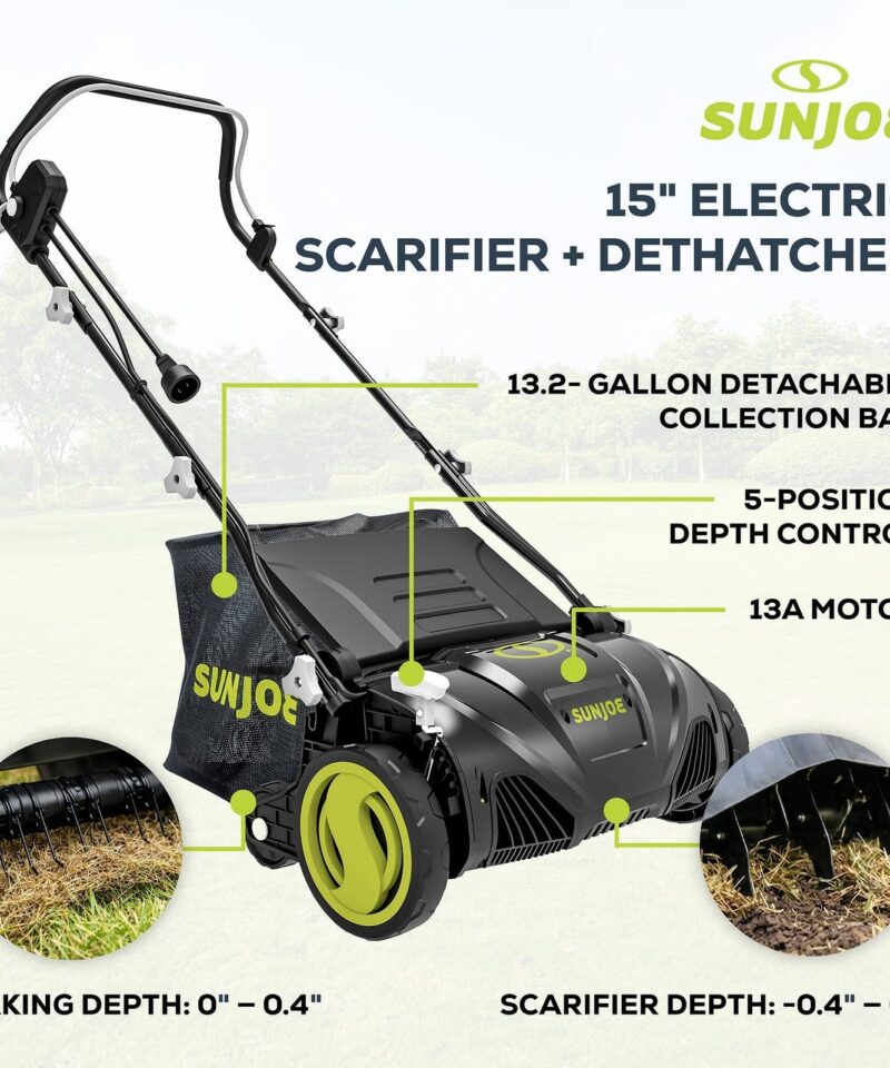 15″ Electric Dethatcher Scarifier with 13.2 Gallon Bag, 13 Amp, AJ805E - Image 3