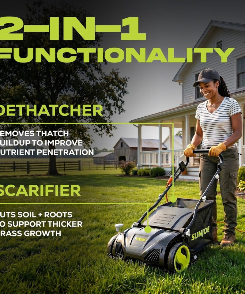 15″ Electric Dethatcher Scarifier with 13.2 Gallon Bag, 13 Amp, AJ805E - Image 2