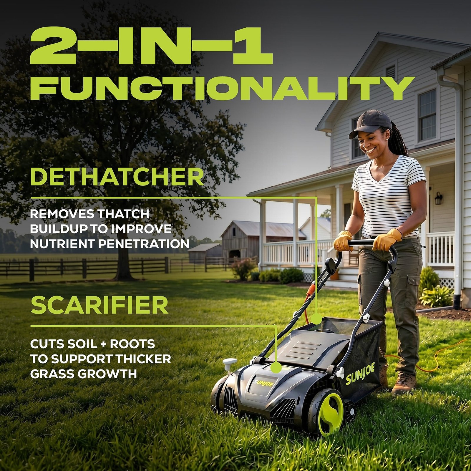 15″ Electric Dethatcher Scarifier with 13.2 Gallon Bag, 13 Amp, AJ805E - Image 2