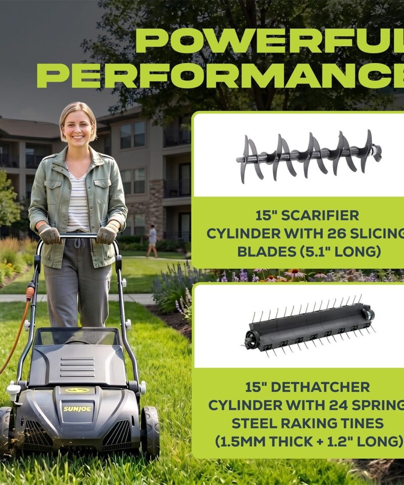 15″ Electric Dethatcher Scarifier with 13.2 Gallon Bag, 13 Amp, AJ805E - Image 5