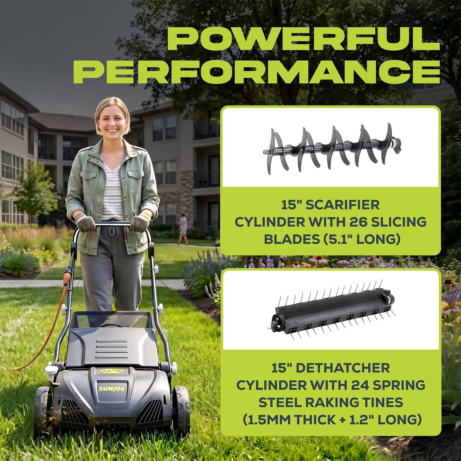 15″ Electric Dethatcher Scarifier with 13.2 Gallon Bag, 13 Amp, AJ805E - Image 5