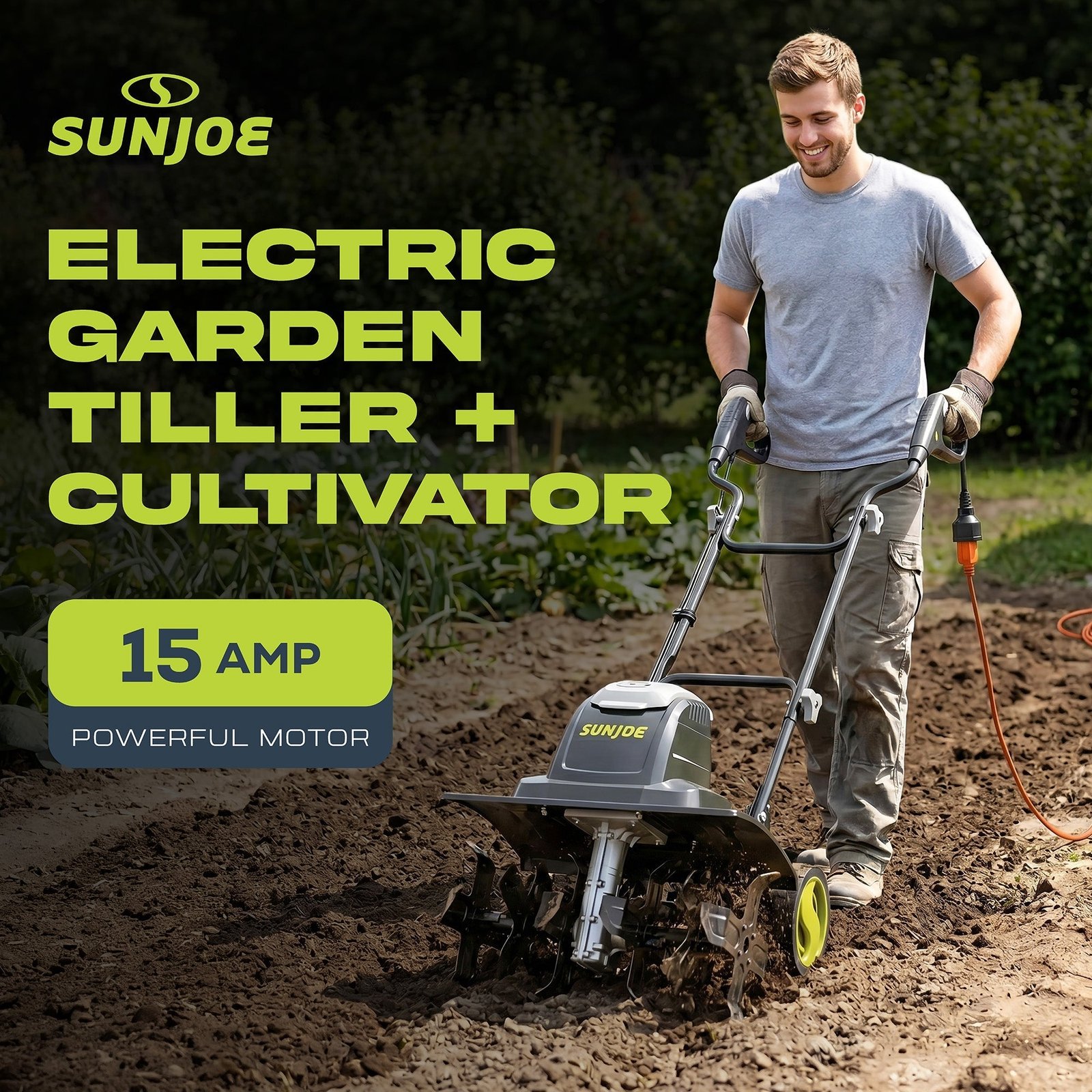 Electric Garden Tiller Cultivator, Steel Tines, 15 Amp, 15.7″, TJ605E - Image 2