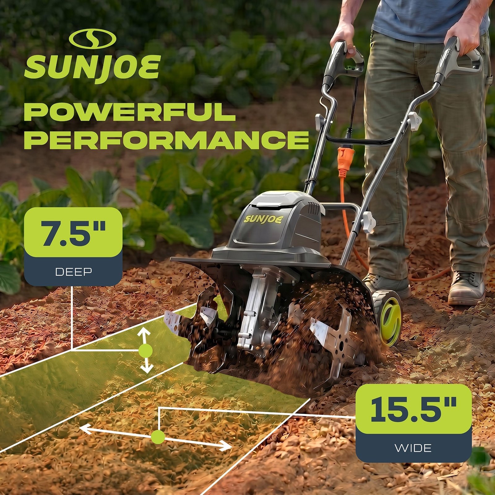 Electric Garden Tiller Cultivator, Steel Tines, 15 Amp, 15.7″, TJ605E - Image 4
