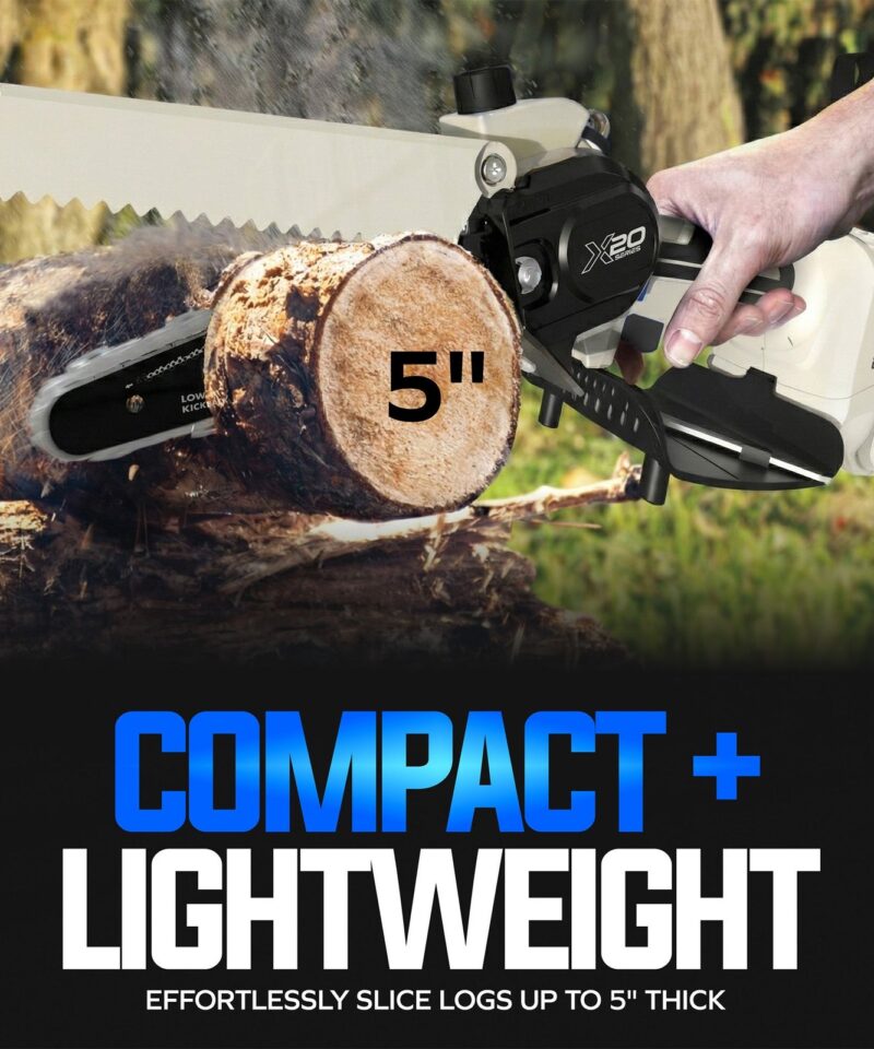 20V ECOSHARP UL Certified Cordless Mini Chainsaw, 6-Inch Self-Lubricating Handheld Chainsaw with Safety Lock Button & Saw Guard, 4000mAh Battery & Charger, Tree Trimming, Black, X20-SAW-4A-BLK - Image 4