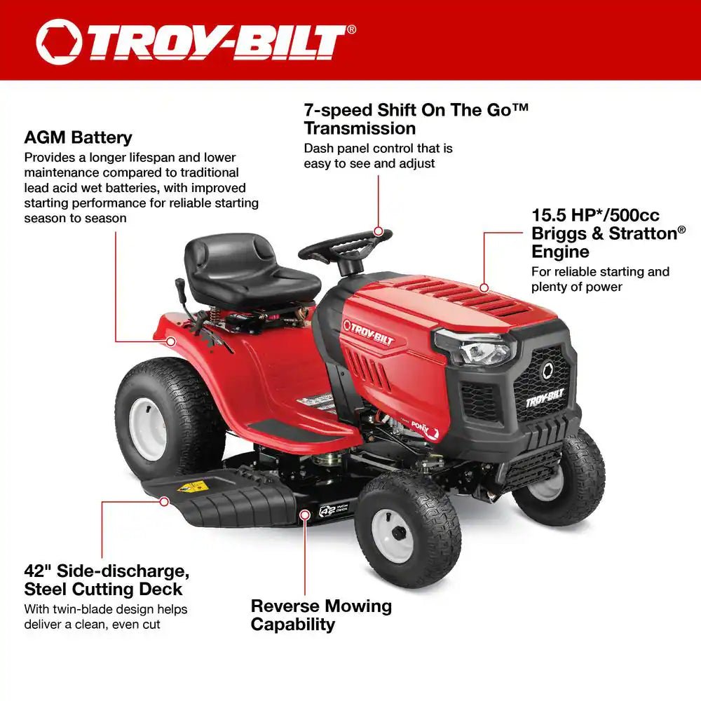 Pony 42 In. 15.5 HP Briggs and Stratton 7-Speed Manual Drive Gas Front Engine Riding Lawn Tractor - Image 2