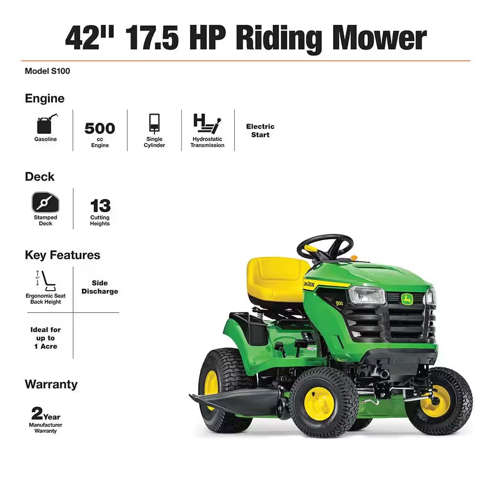 S100 42 In. 17.5 HP Gas Hydrostatic Riding Lawn Mower - Image 2