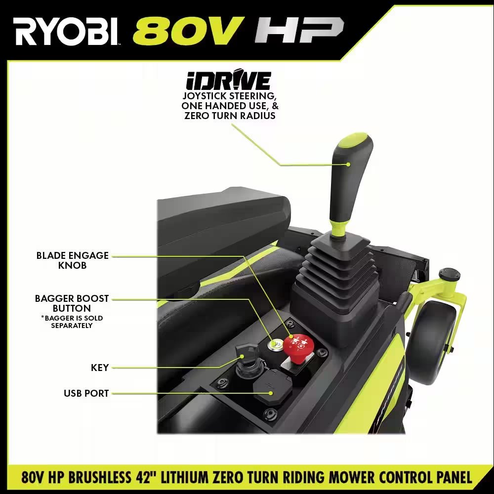 80V HP Brushless 42 In. Battery Electric Cordless Zero Turn Riding Mower (2) 80V Batteries (2) 40V Batteries and Charger - Image 5