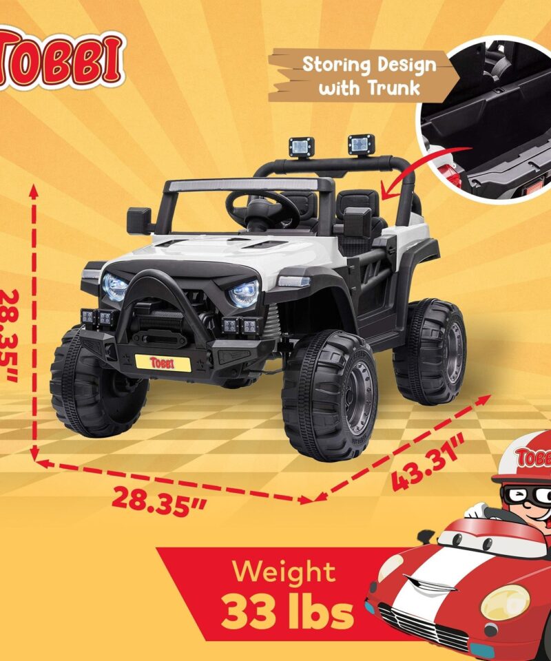 12 Volt Electric Remote Control Kids Toy Fun Vehicle Ride On Truck, White - Image 3