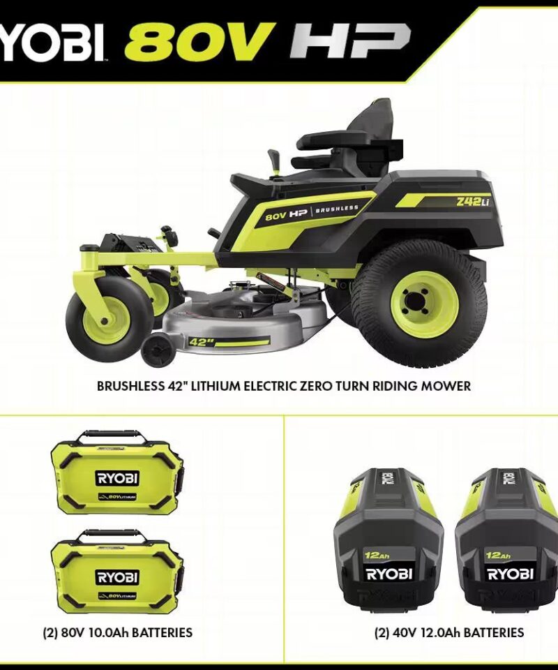 80V HP Brushless 42 In. Battery Electric Cordless Zero Turn Riding Mower (2) 80V Batteries (2) 40V Batteries and Charger - Image 3