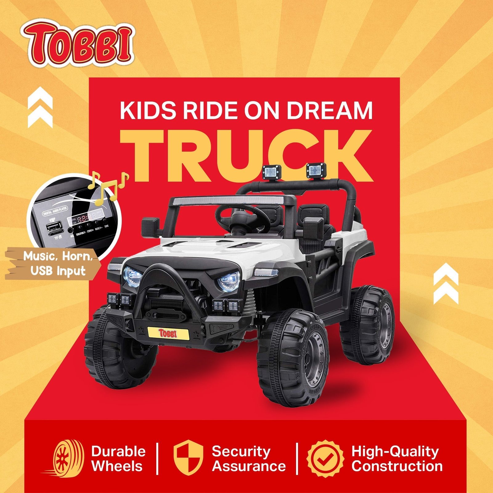 12 Volt Electric Remote Control Kids Toy Fun Vehicle Ride On Truck, White - Image 2