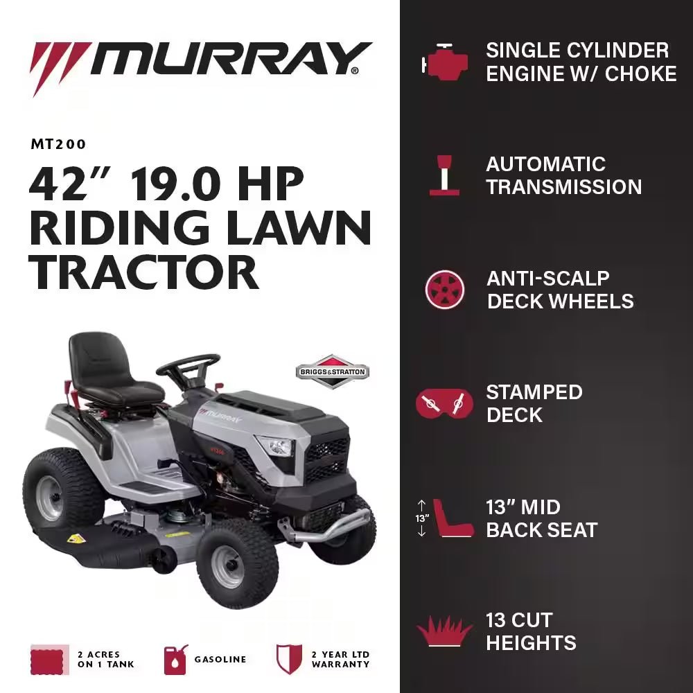 MT200 42 In. 19.0 HP 540Cc EX1900 Series Briggs and Stratton Engine Automatic Gas Riding Lawn Tractor Mower - Image 2