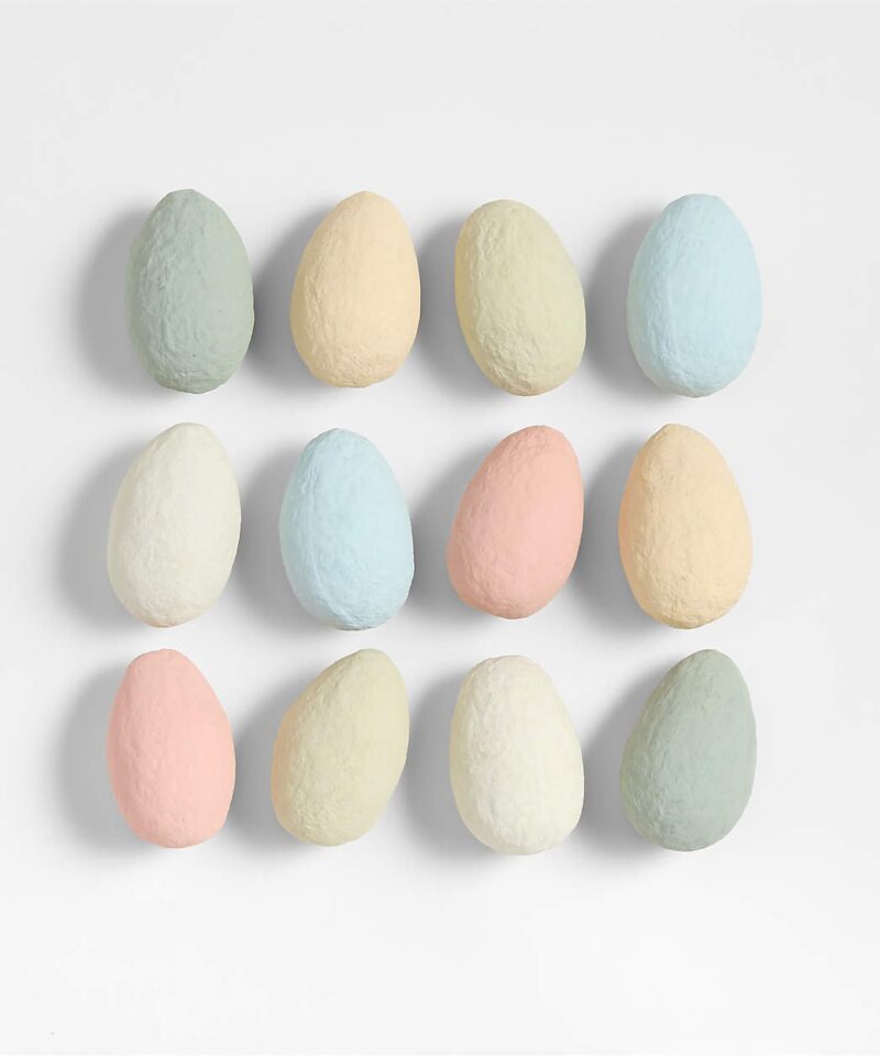 Pastel Colored Cotton Mache Decorative Easter Eggs, Set of 12