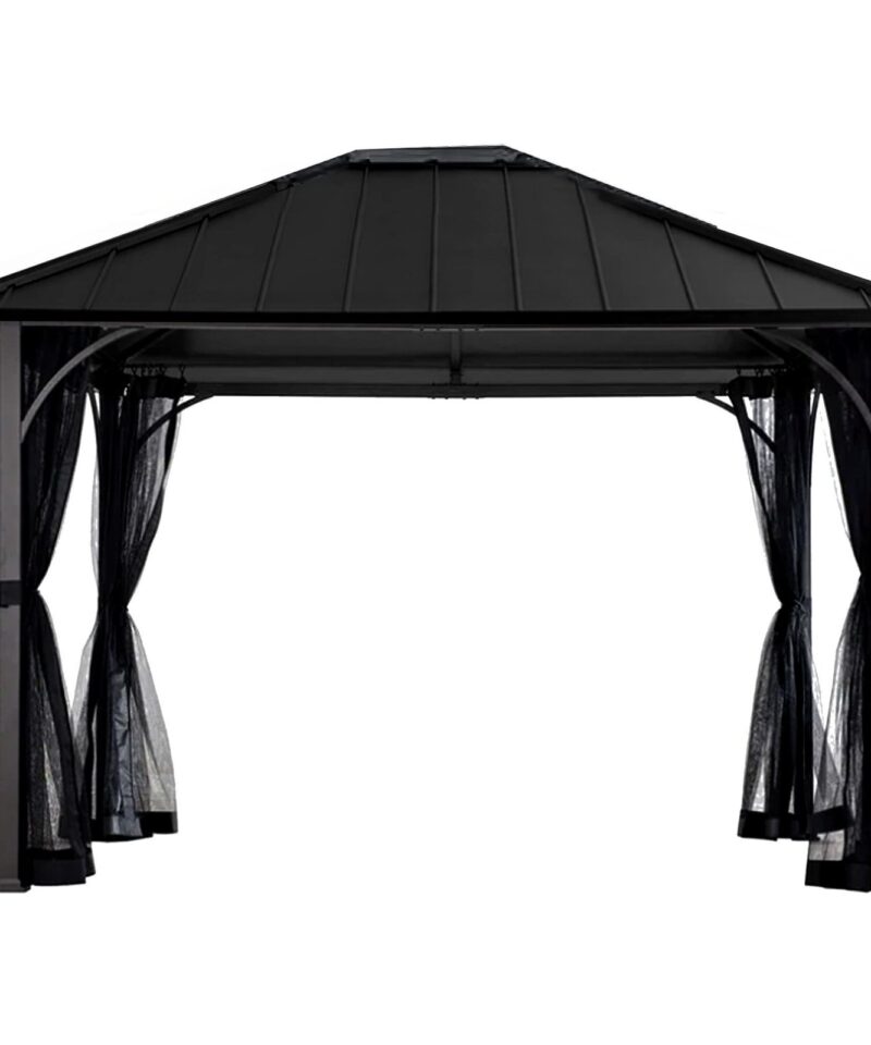 Hildreth 11 x 13 Foot Screened Gazebo Canopy Outdoor Pergola Tent, Black - Image 6