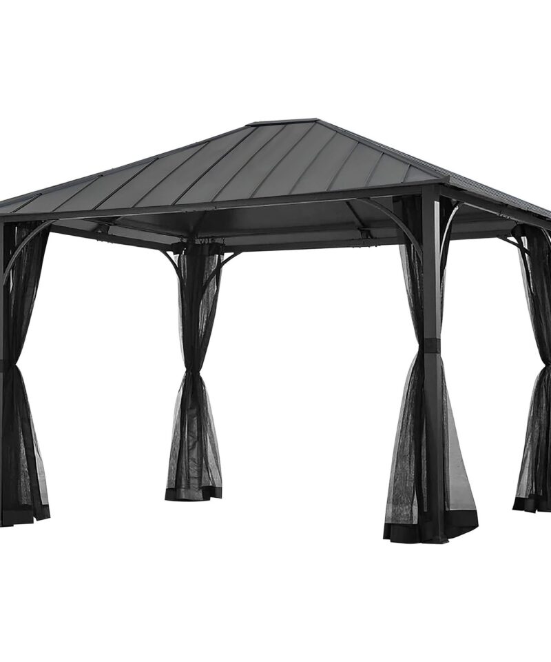 Hildreth 11 x 13 Foot Screened Gazebo Canopy Outdoor Pergola Tent, Black