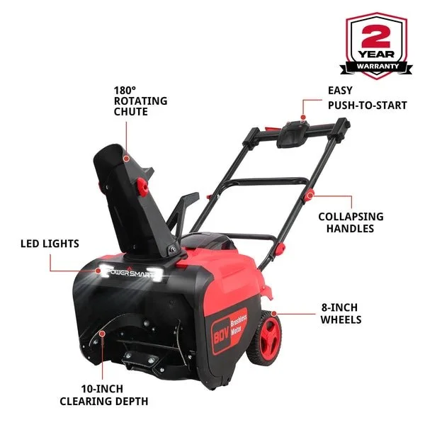 Alternative view of PowerSmart 80V 21″ Cordless Snow Blower with 2 Batteries and Chargers