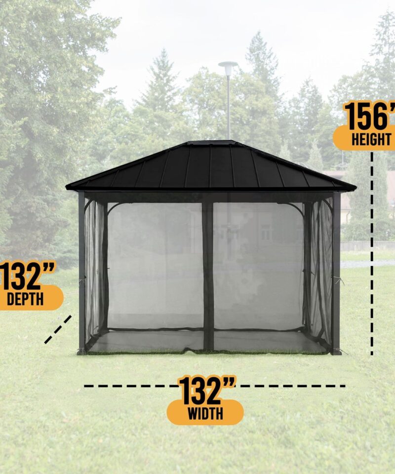 Hildreth 11 x 13 Foot Screened Gazebo Canopy Outdoor Pergola Tent, Black - Image 3