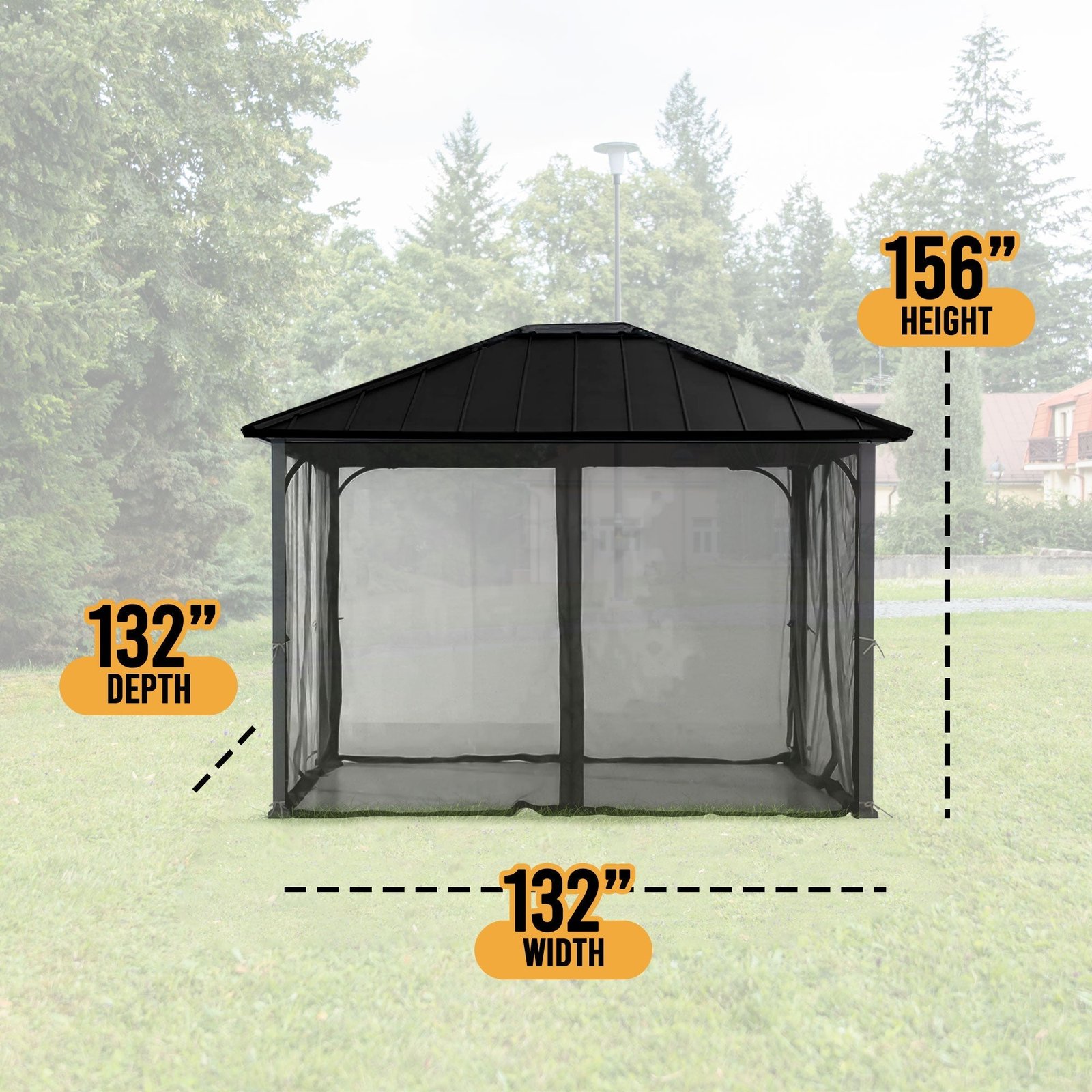 Hildreth 11 x 13 Foot Screened Gazebo Canopy Outdoor Pergola Tent, Black - Image 3