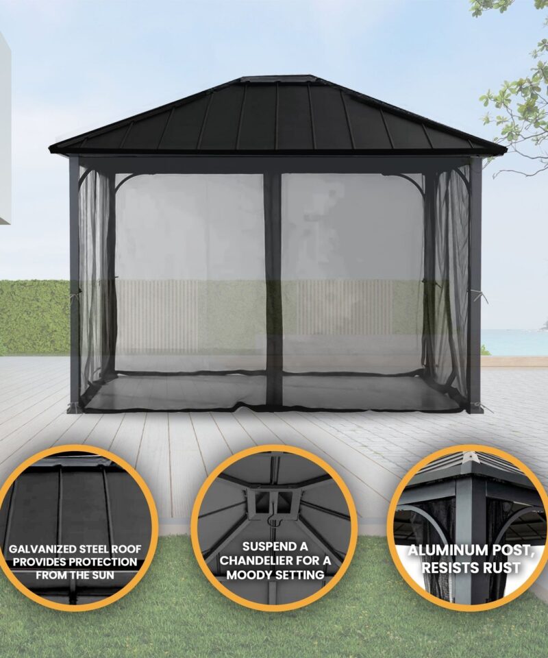 Alternative view of Hildreth 11 x 13 Foot Screened Gazebo Canopy Outdoor Pergola Tent, Black