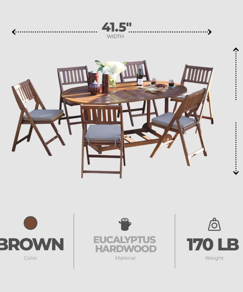 Outdoor Interiors 7 Piece Fold and Store Eucalyptus Hardwood Outdoor Dining Set - Image 4
