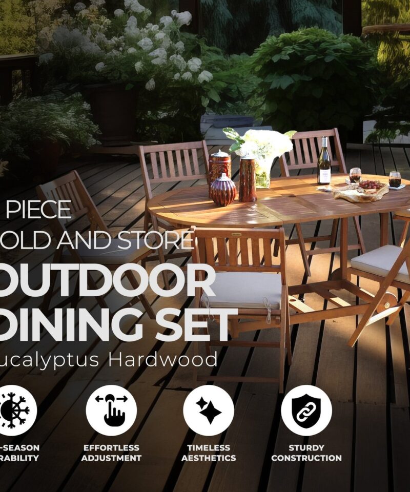 Outdoor Interiors 7 Piece Fold and Store Eucalyptus Hardwood Outdoor Dining Set - Image 5