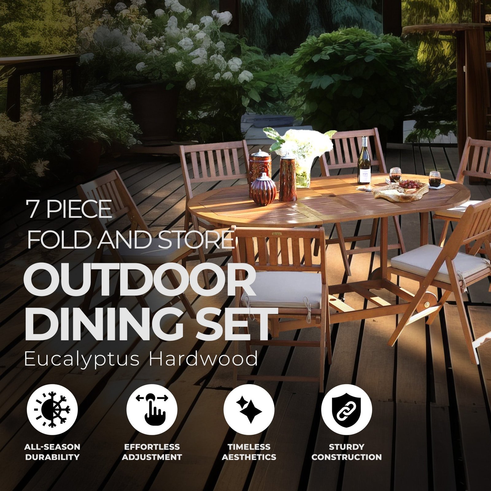 Outdoor Interiors 7 Piece Fold and Store Eucalyptus Hardwood Outdoor Dining Set - Image 5